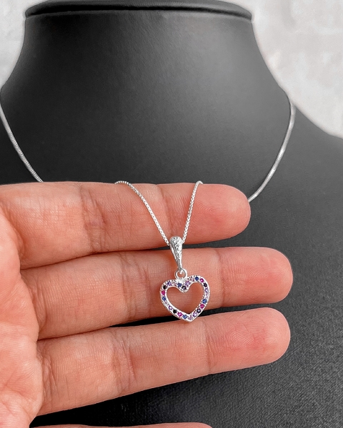 COLAR CORAÇÃO CRAVEJADO COLOR - 45 CM [VE.152]