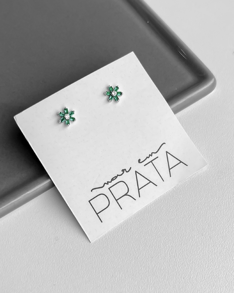 BRINCO MINI FLOR ZIRCÔNIA VERDE [BQ.073]