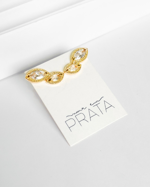 BRINCO EAR CUFF ZIRCÔNIA DUPLA FORMATO OLHO [TAL.371]