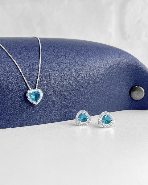 CONJUNTO DUE CORAÇÃO CRAVEJADO VERDE TIFFANY [SX.147]