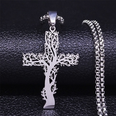 Colar Crucifixo Árvore da Vida de Aço Inoxidável - comprar online