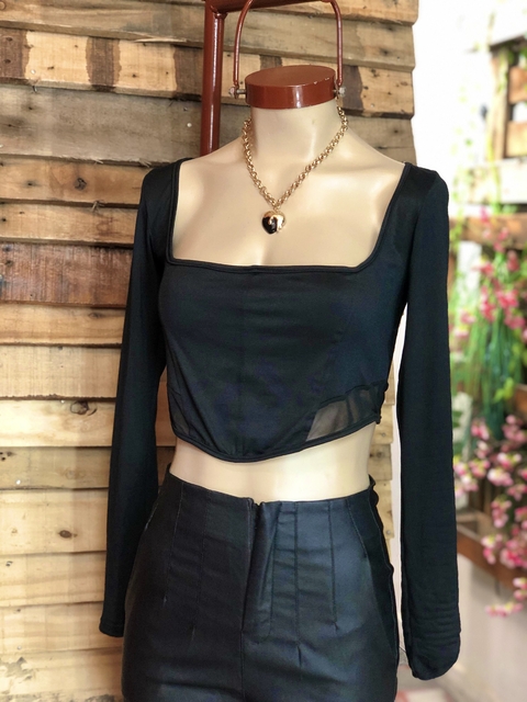 TOPS NEGRO COMBINADO CON MICRO TULL