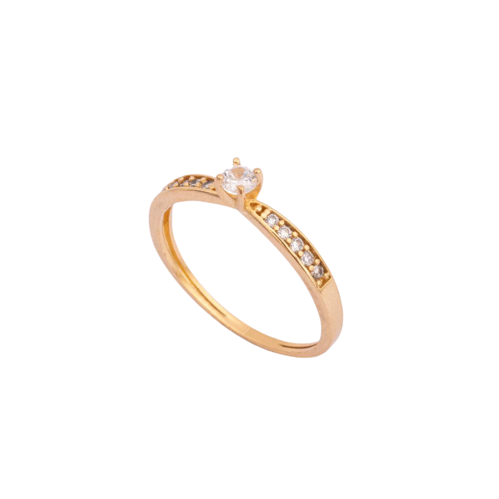 Anel Solitário Cravejado Ouro 18K/750 Zircônia