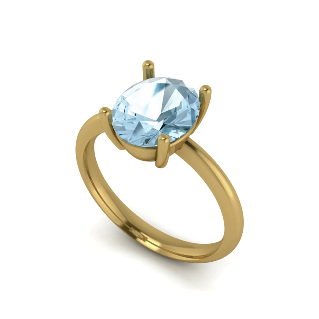 Anel Solitário Pedra Oval em Ouro 18K/750 Amarelo