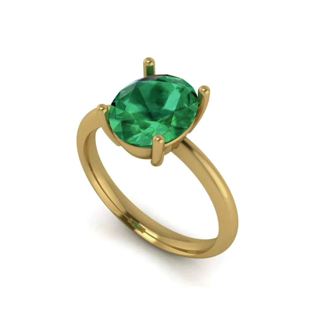 Anel Solitário Pedra Oval em Ouro 18K/750 Amarelo