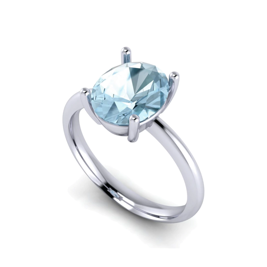 Anel Solitário Pedra Oval em Ouro 18K/750 Branco