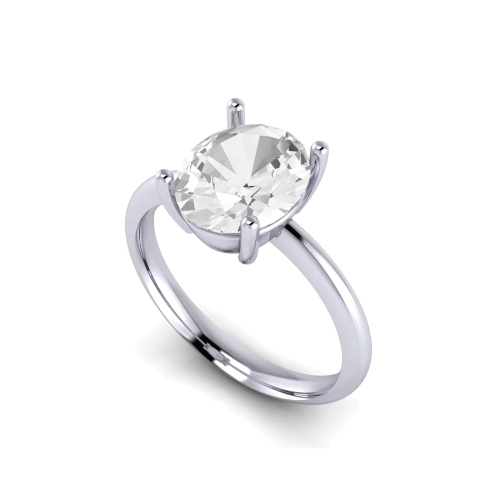 Anel Solitário Pedra Oval em Ouro 18K/750 Branco