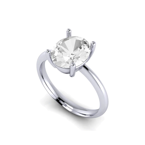 Anel Solitário Pedra Oval em Ouro 18K/750 Branco - comprar online