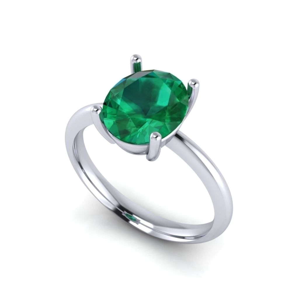 Anel Solitário Pedra Oval em Ouro 18K/750 Branco