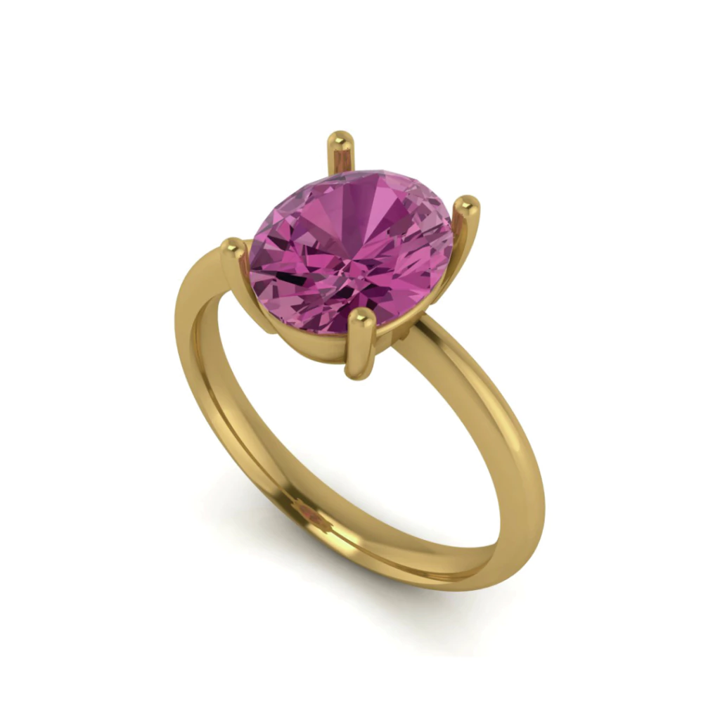 Anel Solitário Pedra Oval em Ouro 18K/750 Amarelo