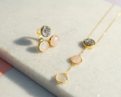 Colar Magnific - Drusa - Quartzo Rosa - Quartzo Leitoso - Cloi Joias