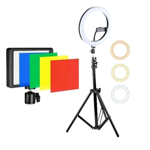 Kit Aro De Luz Led Trípode Y Panel Led Rgb Video Fotografía