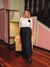 Saia midi de cetim Paola preta - comprar online