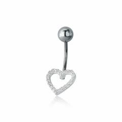 PIERCING UMBIGO CORAÇÃO VAZADO CRAVEJADO AÇO CIRURGICO COM PRATA - comprar online