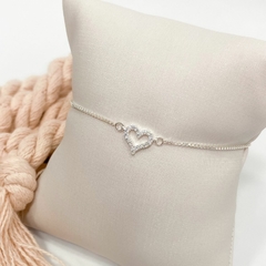 Pulseira veneziana com pingente coração cravejado de prata - comprar online
