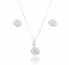 Conjunto brinco e gargantilha concha de PRATA