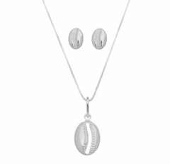 Conjunto brinco e gargantilha búzio de PRATA