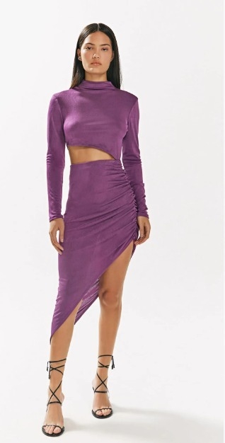 VESTIDO IÓDICE MIDI GOLA ALTA ABERTURA LATERAL ROXO