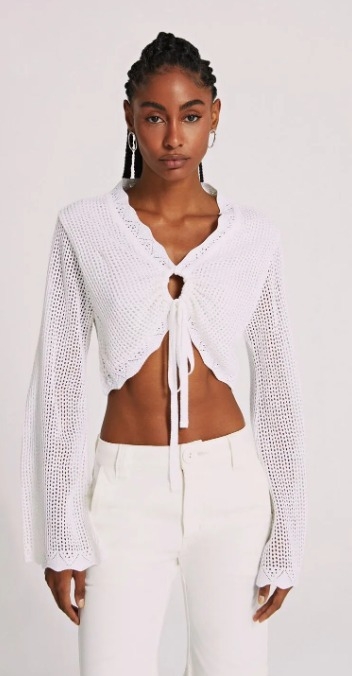 BLUSA MORENA ROSA DECOTE V MANGA LONGA TRICÔT OFF WHITE