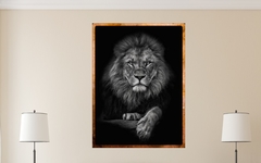 QUADRO DECORATIVO LEÃO PRETO E BRANCO