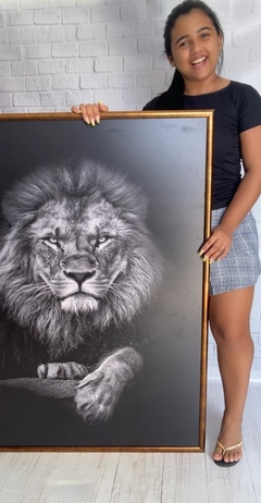 QUADRO DECORATIVO LEÃO PRETO E BRANCO - comprar online