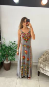 VESTIDO BOHO LONGO ALÇA ESTONADO CINZA (COD 10094) - comprar online
