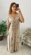 VESTIDO BOHO LONGO MANGA ESTONADO NUDE (COD 10096) - comprar online