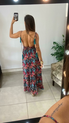 VESTIDO LONGO BOHO ALÇA FUNDO PRETO (COD D42) - BEM ME QUERO