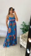 VESTIDO LONGO BOHO ALÇA FUNDO AZUL - comprar online