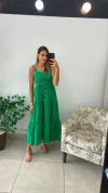 VESTIDO MIDI LINHO VERDE BANDEIRA BOTOES (U) - comprar online