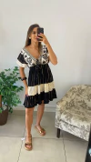 VESTIDO BOHO CURTO MANGA FUNDO BRANCO E PRETO(COD 324) (G) - comprar online