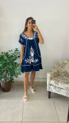 VESTIDO BOHO CURTO MANGA AZUL BORDADO (COD 02-R-1510) - comprar online