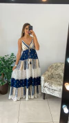 VESTIDO BOHO LONGO ALÇA FUNDO AZUL E BRANCO RENDA (COD 212) - comprar online
