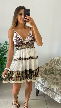 VESTIDO BOHO CURTO ALÇA BRANCO COM PRETO (COD 340) - comprar online