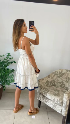 VESTIDO BOHO CURTO ALÇA BRANCO COM AZUL (COD 332) - BEM ME QUERO