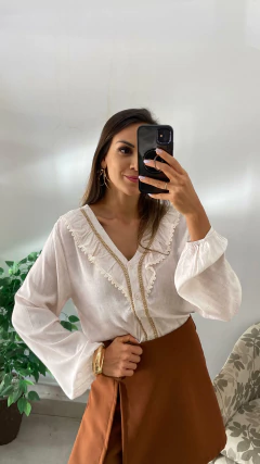 BLUSA CAMISA MANGA LONGA BABADO COD L20639 - loja online