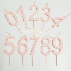 VELA NÚMERO PLÁSTICA - ROSA PASTEL CON BRILLO -