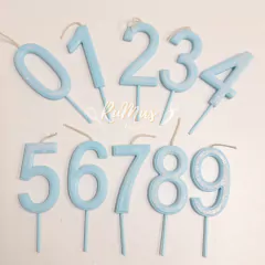 VELA NÚMERO PLÁSTICA - CELESTE PASTEL CON BRILLO -