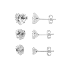 Kit Brincos de Prata coração com Zircônia