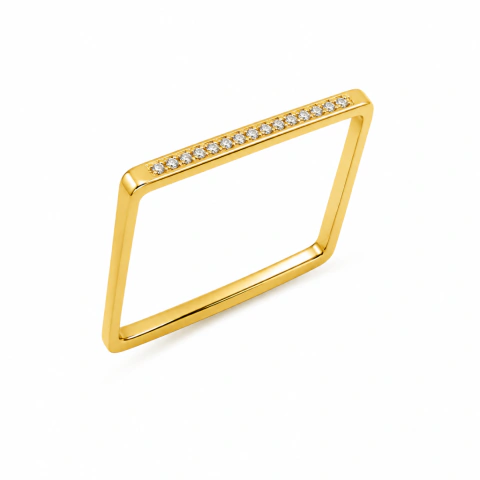 Anel Ouro 18K Quadrado com Zircônia