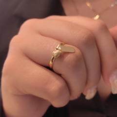 Anel pingente coração e plaquinha em ouro 18k - comprar online