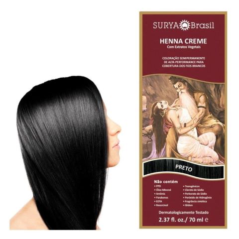 Tintura Natural Henna Creme Preto Surya Brasil 70ml