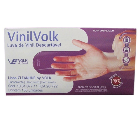 Luva de Vinil Descartável Tamanho G VinilVolk 100 Unidades
