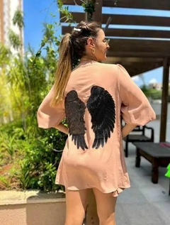 0418 Kimono Aplicção Asa Preta
