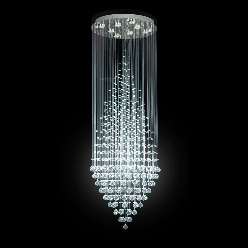 Plafón Colgante Trompo 10 Luces GU10 Altura 190cm Ø 62cm Caireles Cristal Base Cromada Magnalum
