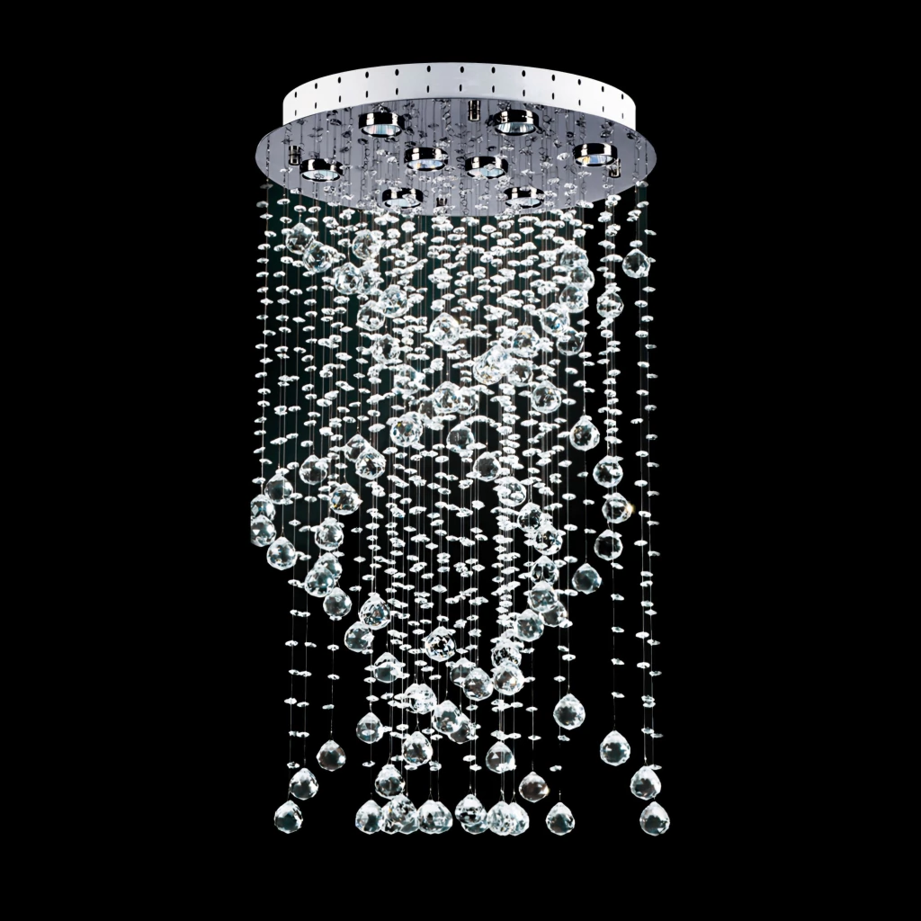 Plafón Colgante Twister 8 Luces GU10 Altura 80cm Ø 50cm Caireles Cristal Base Cromada Magnalum - (copia)