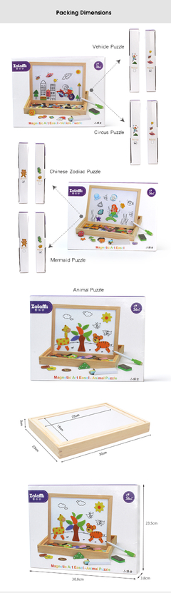 ABRA CADABRA CRIANDO MINHA HISTORIA cOM 100 peças de madeira magnética quebra-cabeça figura/animais/veículo/circo com 5 placa diferentes - planet sensorial - Jogos Sensoriais, Jogos pedagógicos e Educacionais