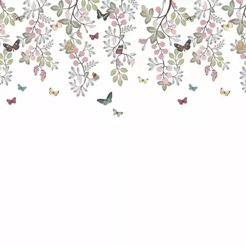 Painel de Parede Celulose Barrado Amoras E Borboletas Branco