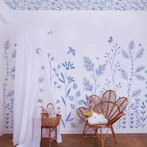 Painel de Parede Celulose Jardim Porcelana Azul
