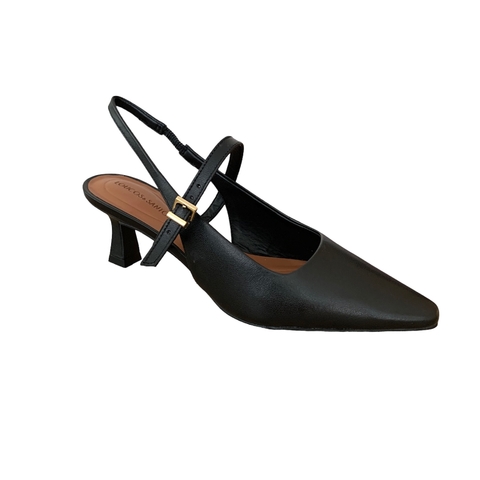 SLINGBACK METALIZADO PRETO SALTO MÉDIO COURO